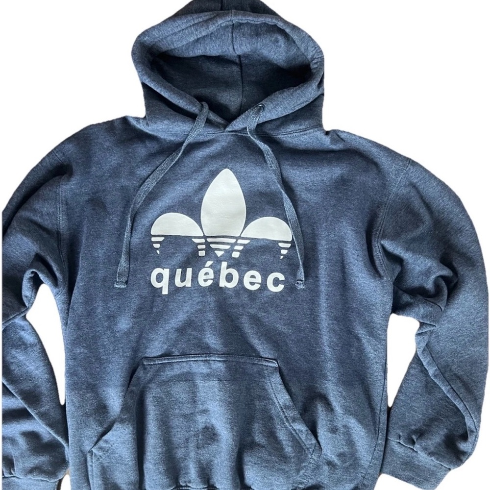 Québec Canada Blue Hoodie Sweatshirt Cotton Size Medium Unisex Adult Rare